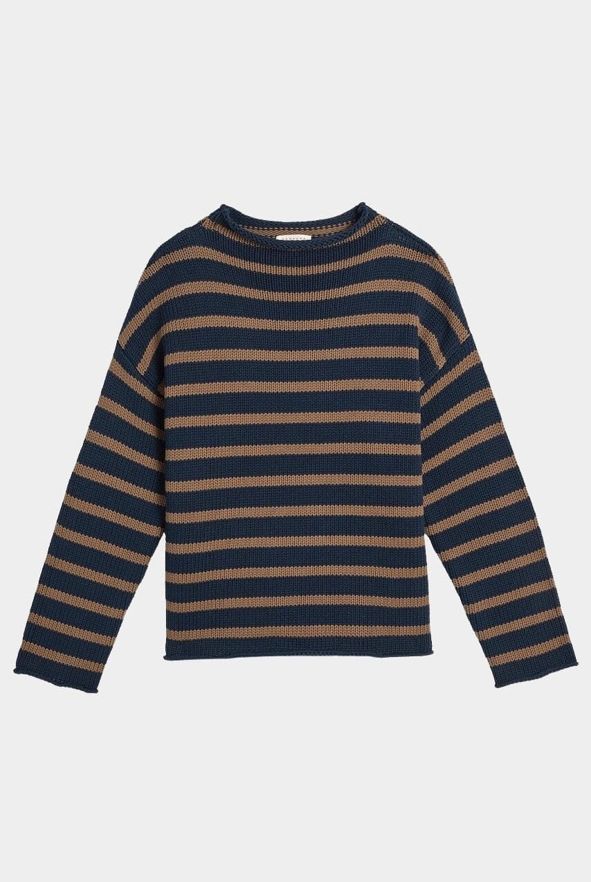 Demylee - Lamis Stripe Cotton Sweater - Navy/Mocha - Sweater - YUCCA, Yucca store Denver, women’s high quality sweaters.