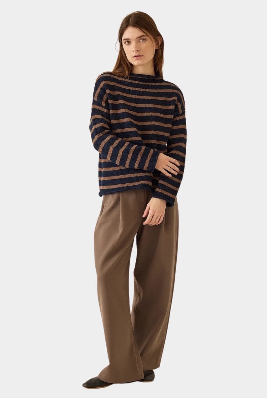 Demylee - Lamis Stripe Cotton Sweater - Navy/Mocha - Sweater - YUCCA, Yucca store Denver, women’s high quality sweaters.