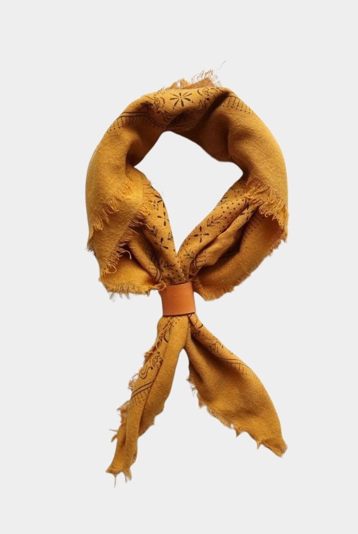 Eco Raw Studio - Raw Silk Bandana - Desert Gold x Black Ink - Bandana - YUCCA, artistic accessories, boutique near me, shop local denver.