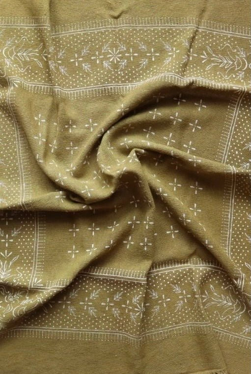 Eco Raw Studio - Raw Silk Bandana - Olive Green x White Ink - YUCCA, artistic accessories, boutique near me, shop local denver.