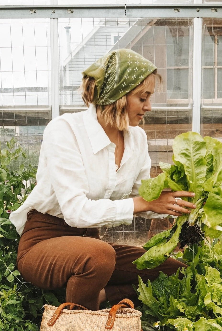 Eco Raw Studio - Raw Silk Bandana - Olive Green x White Ink - YUCCA, artistic accessories, boutique near me, shop local denver.