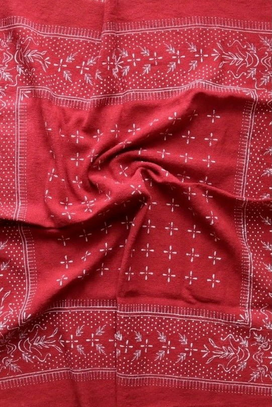 Eco Raw Studio - Raw Silk Bandana - Poppy Red x White Ink - Bandanas - YUCCA, artistic accessories, boutique near me, shop local denver.