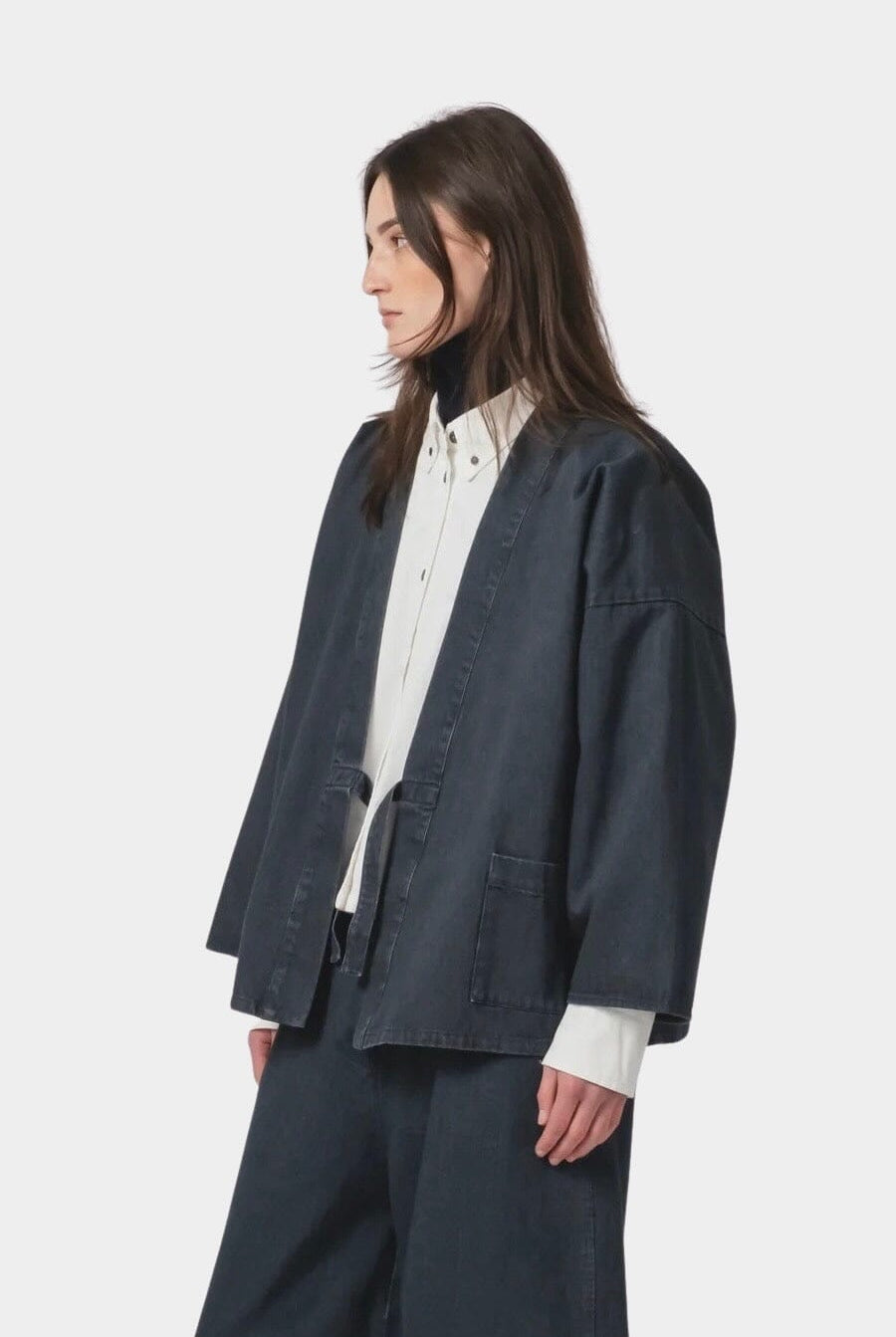 Girls Of Dust | Shogun Kimono - Griffin Denim Asphalt - YUCCA Jacket & Coats, Artistic clothing for women, boutique near me.