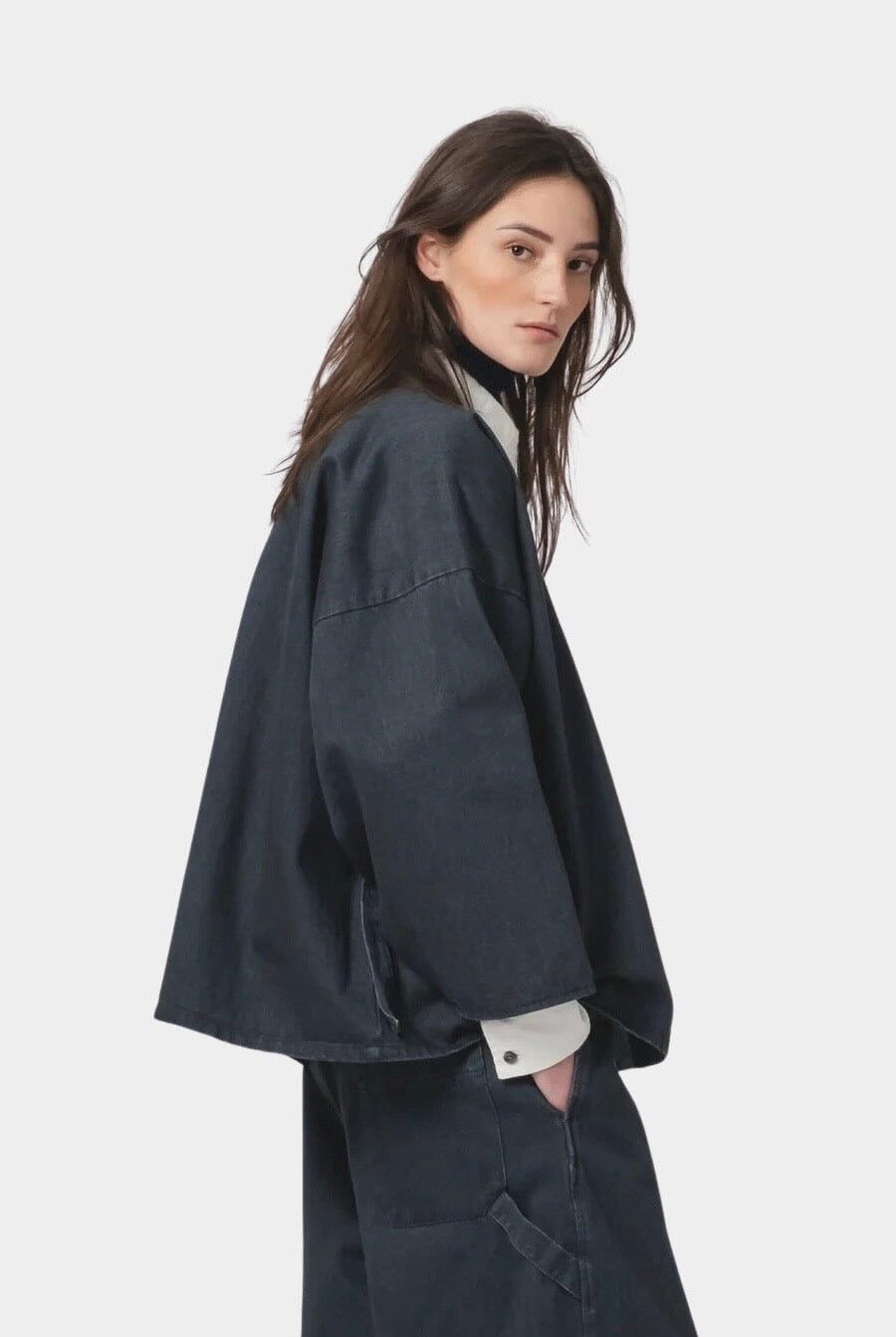 Girls Of Dust | Shogun Kimono - Griffin Denim Asphalt - YUCCA Jacket & Coats, Artistic clothing for women, boutique near me.