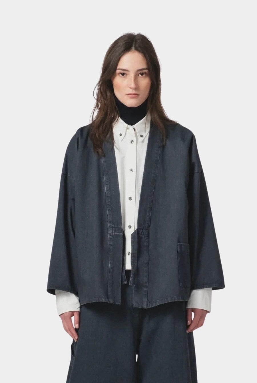 Girls Of Dust | Shogun Kimono - Griffin Denim Asphalt - YUCCA Jacket & Coats, Artistic clothing for women, boutique near me.