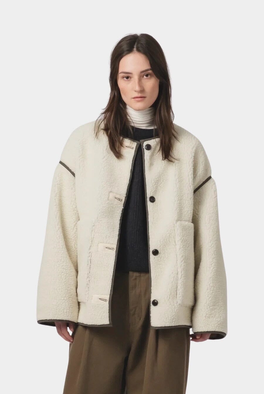 Girls Of Dust | Solar Reversible Jacket - Fossil/Off White - YUCCA Jacket & Coats, women’s clothing website.