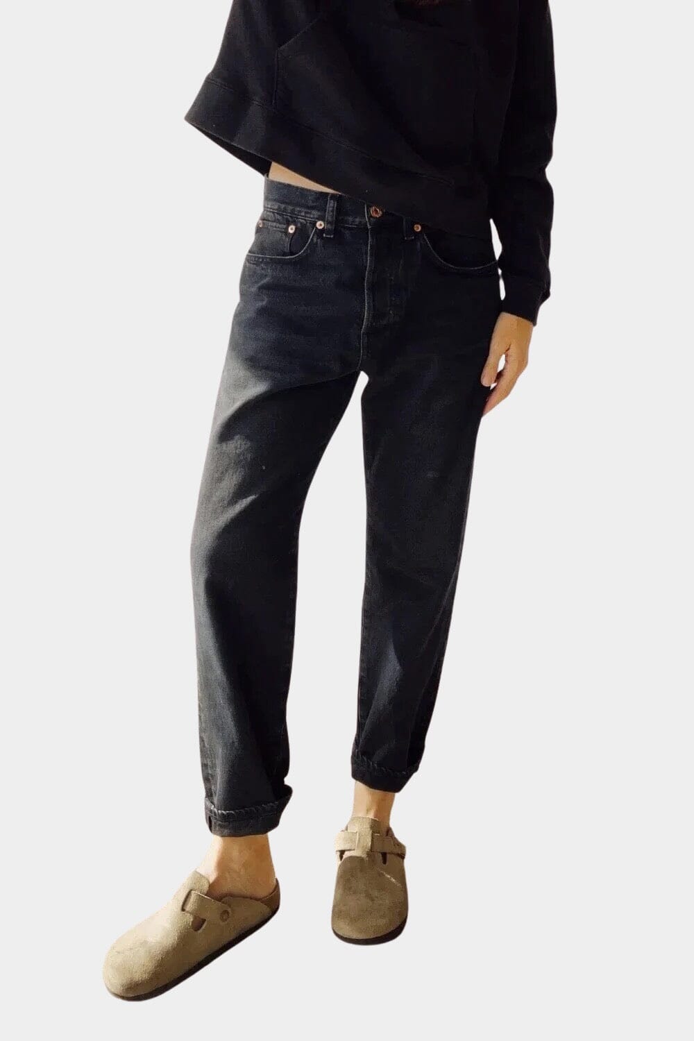 Hey Gang | The Loose Crop In Washed Black - SHOP YUCCA Pants HEY GANG - YUCCA, Best boutique shopping in Denver, boutiques Denver, high end denim jeans online, capsule wardrobe, shop local Denver.