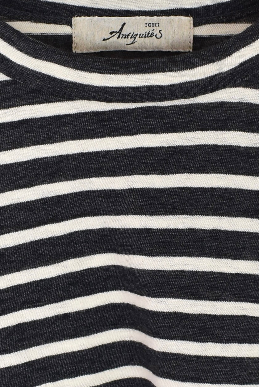 Ichi Antiquités - Stripe Pullover - Charcoal/Ivory - YUCCA, ageless fashion, Japanese clothing for women.