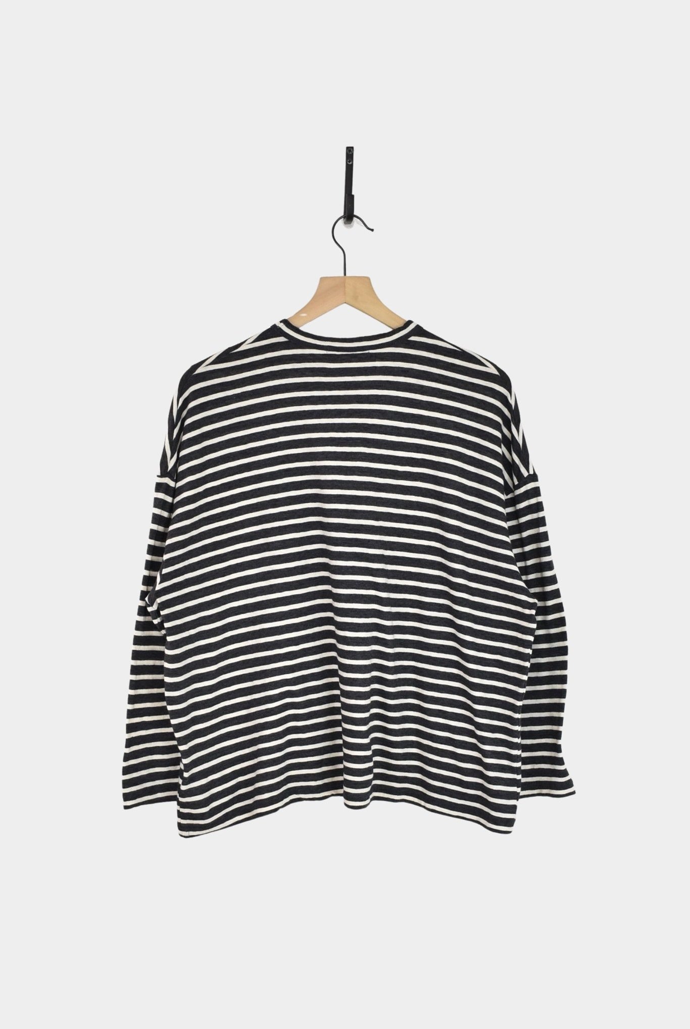 Ichi Antiquités - Stripe Pullover - Charcoal/Ivory - YUCCA, ageless fashion, Japanese clothing for women.