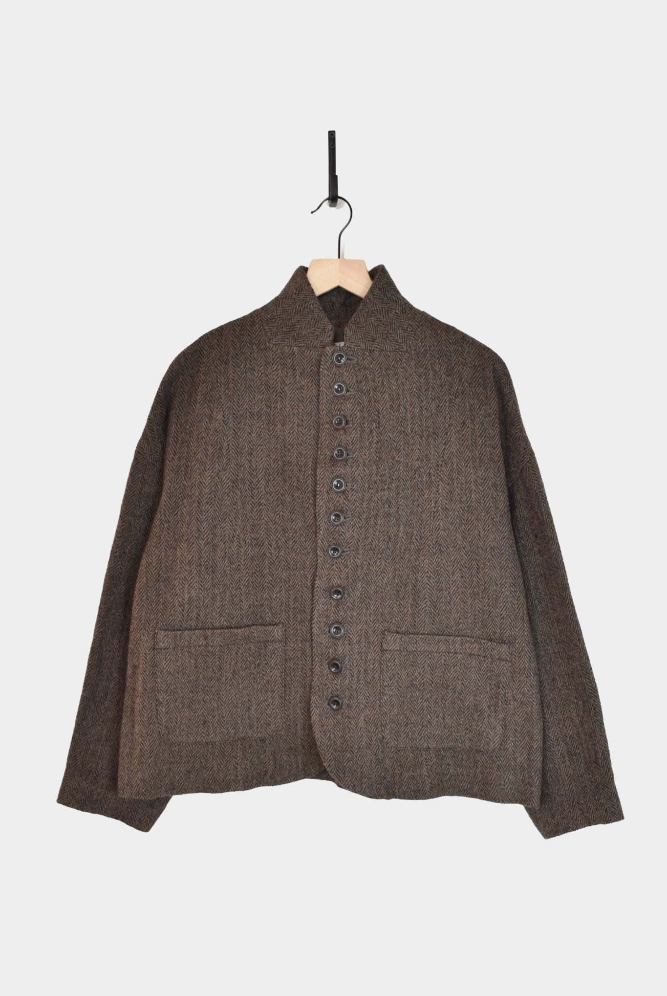 Ichi Antiquites - Wool Herringbone Jacket - Brown - Jackets - YUCCA, ageless fashion, Japanese clothing for women.