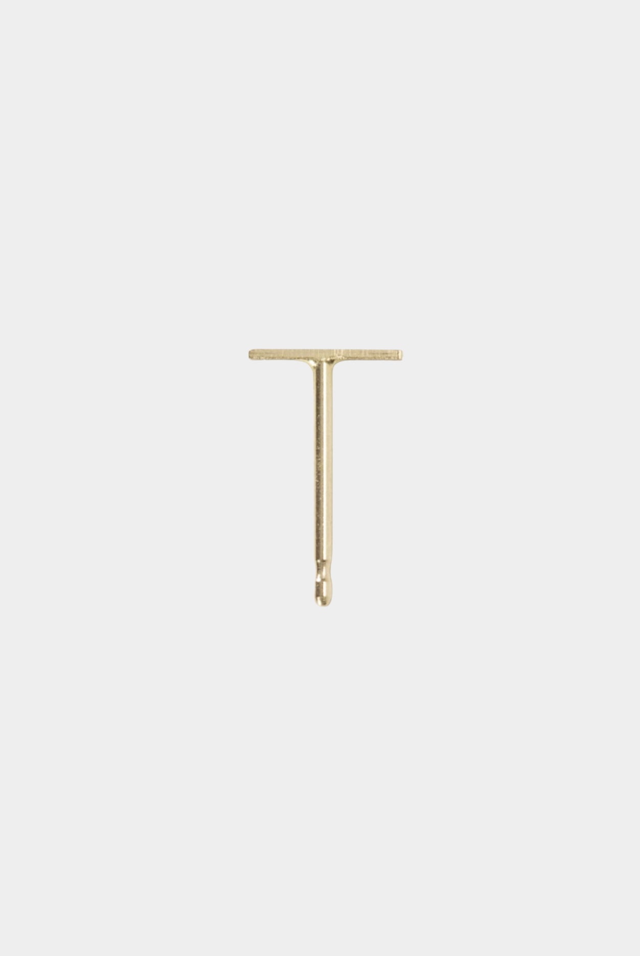 14K gold T-bar stud earring with minimalist modern design.
