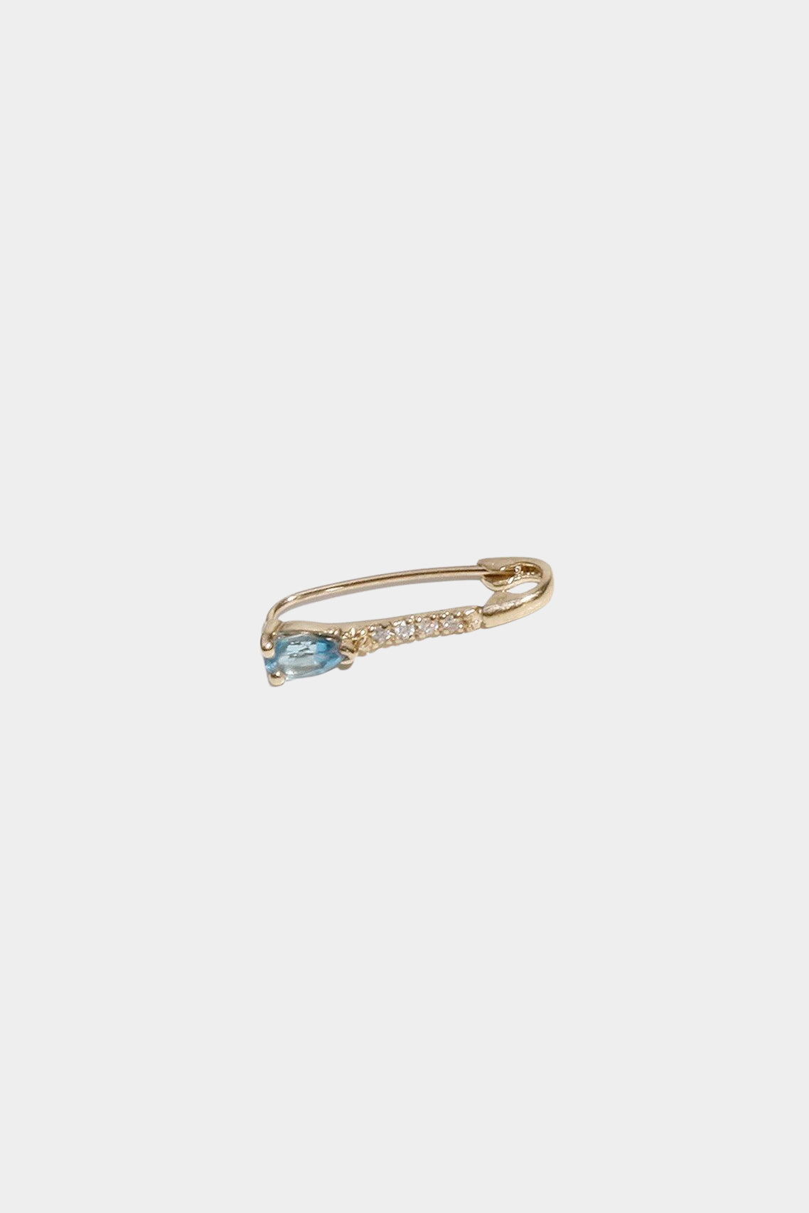 14K gold diamond hoop earring with pear-cut blue topaz.