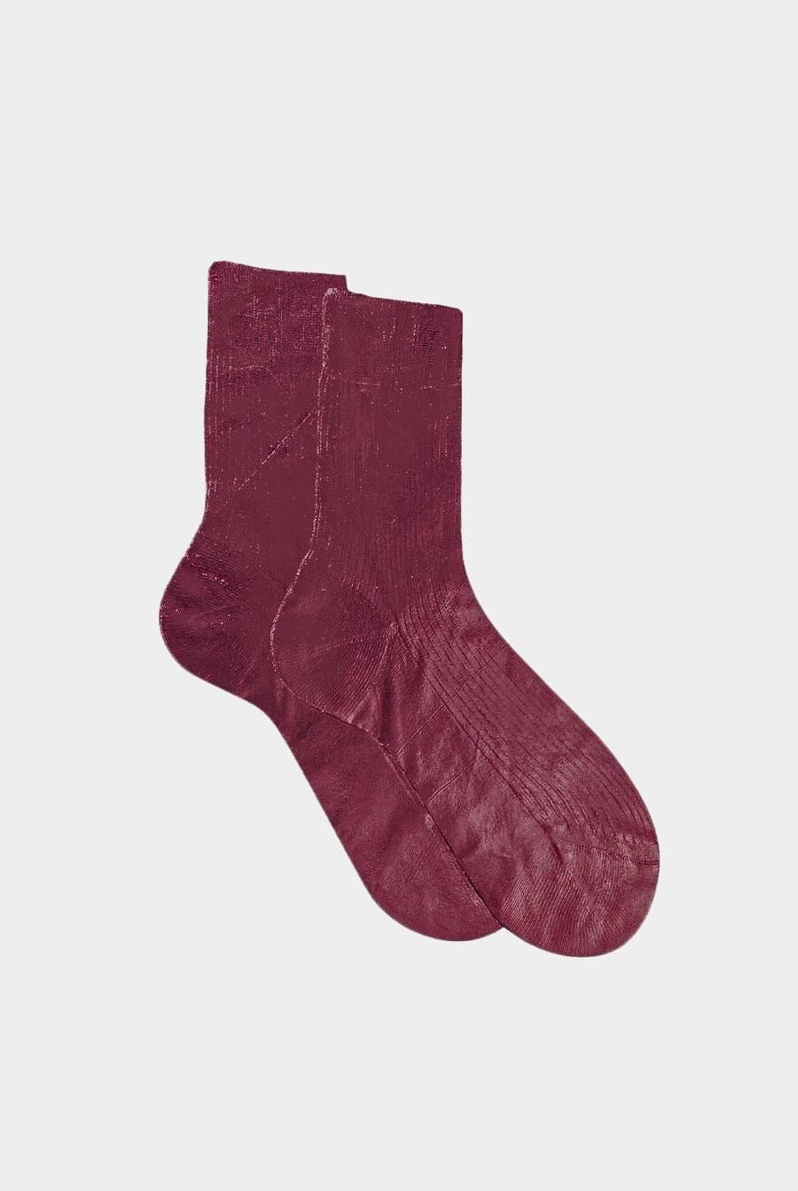Maria La Rosa - One Ribbed Laminated Sock - Bordeaux - Socks - YUCCA, Artistic clothing for women, boutique stores near me.