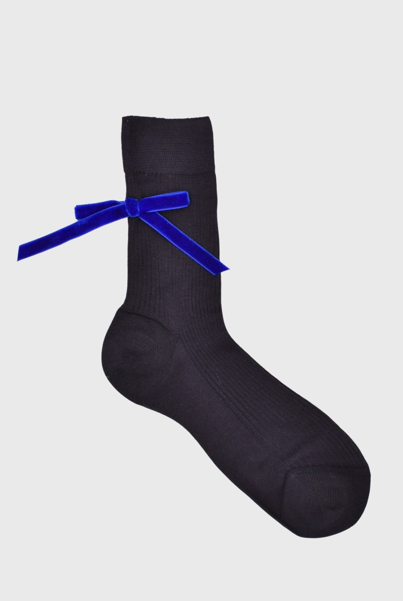 Maria La Rosa | One Ribbed Velvet Bow In Blue - SHOP YUCCA Socks MARIA LA ROSA - YUCCA, boutique near me, boutique stores near me, cozy socks, unique socks, Italian socks.