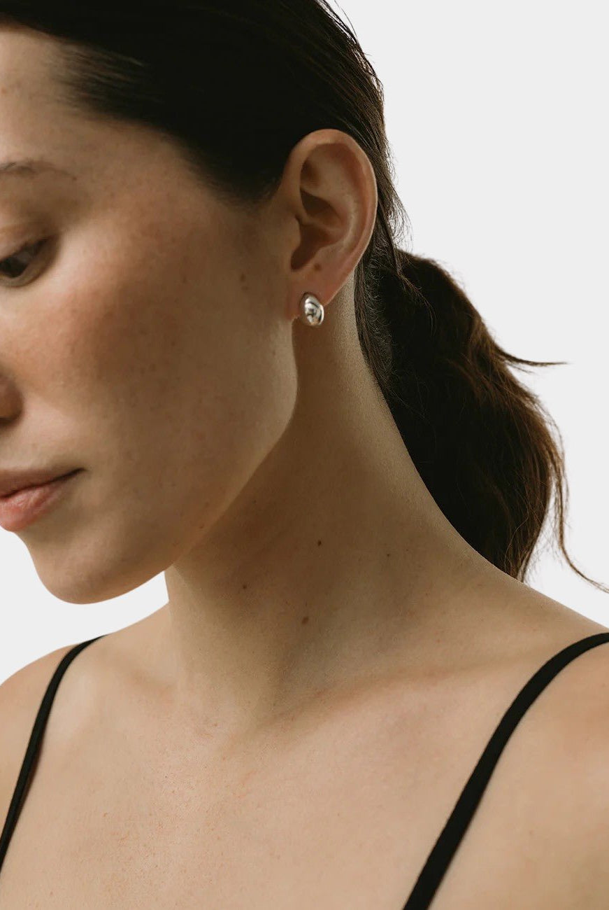 Maslo Jewelry - Huggie Earrings - Sterling Silver - YUCCA, sculptural artistic jewelry for women, unique jewelry Denver.