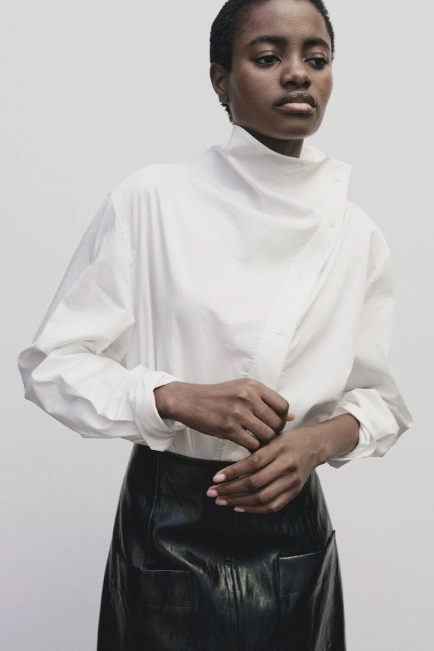 Mijeong Park - Asymmetric Cotton Shirt In White - Shirts & Tops - YUCCA - boutiques near me, women’s high quality tops.