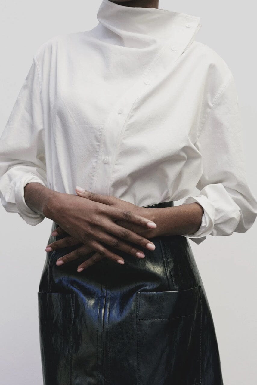 Mijeong Park - Asymmetric Cotton Shirt In White - Shirts & Tops - YUCCA - boutiques near me, women’s high quality tops.