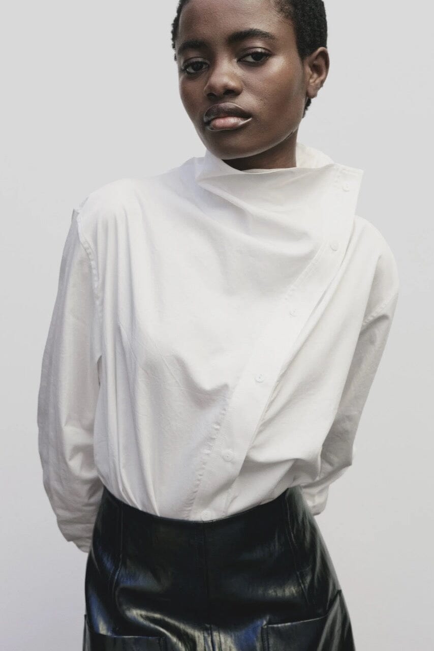 Mijeong Park - Asymmetric Cotton Shirt In White - Shirts & Tops - YUCCA - boutiques near me, women’s high quality tops.
