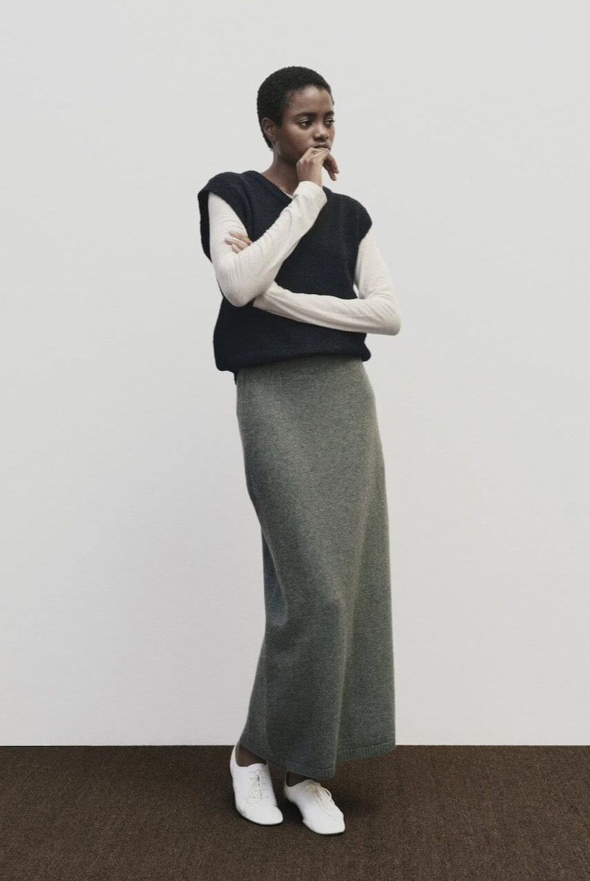 Mijeong Park - Cashmere Blend Knit Midi Skirt - Gray - Skirts - YUCCA, Women’s clothing store Denver, shop local.
