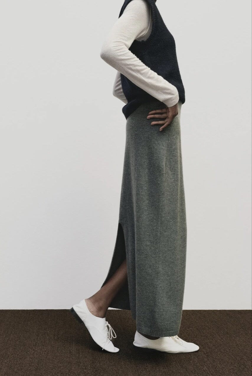 Mijeong Park - Cashmere Blend Knit Midi Skirt - Gray - Skirts - YUCCA, Women’s clothing store Denver, shop local.