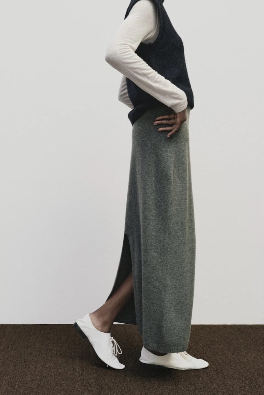 Mijeong Park - Cashmere Blend Knit Midi Skirt - Gray - Skirts - YUCCA, Women’s clothing store Denver, shop local.