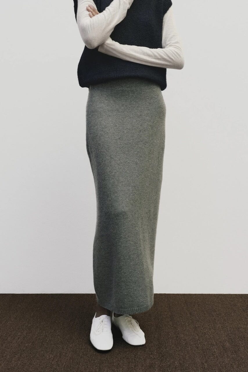 Mijeong Park - Cashmere Blend Knit Midi Skirt - Gray - Skirts - YUCCA, Women’s clothing store Denver, shop local.
