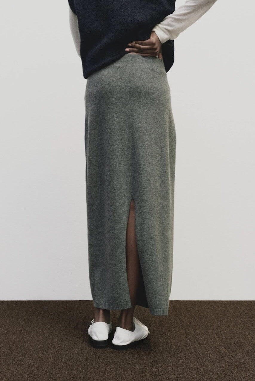 Mijeong Park - Cashmere Blend Knit Midi Skirt - Gray - Skirts - YUCCA, Women’s clothing store Denver, shop local.