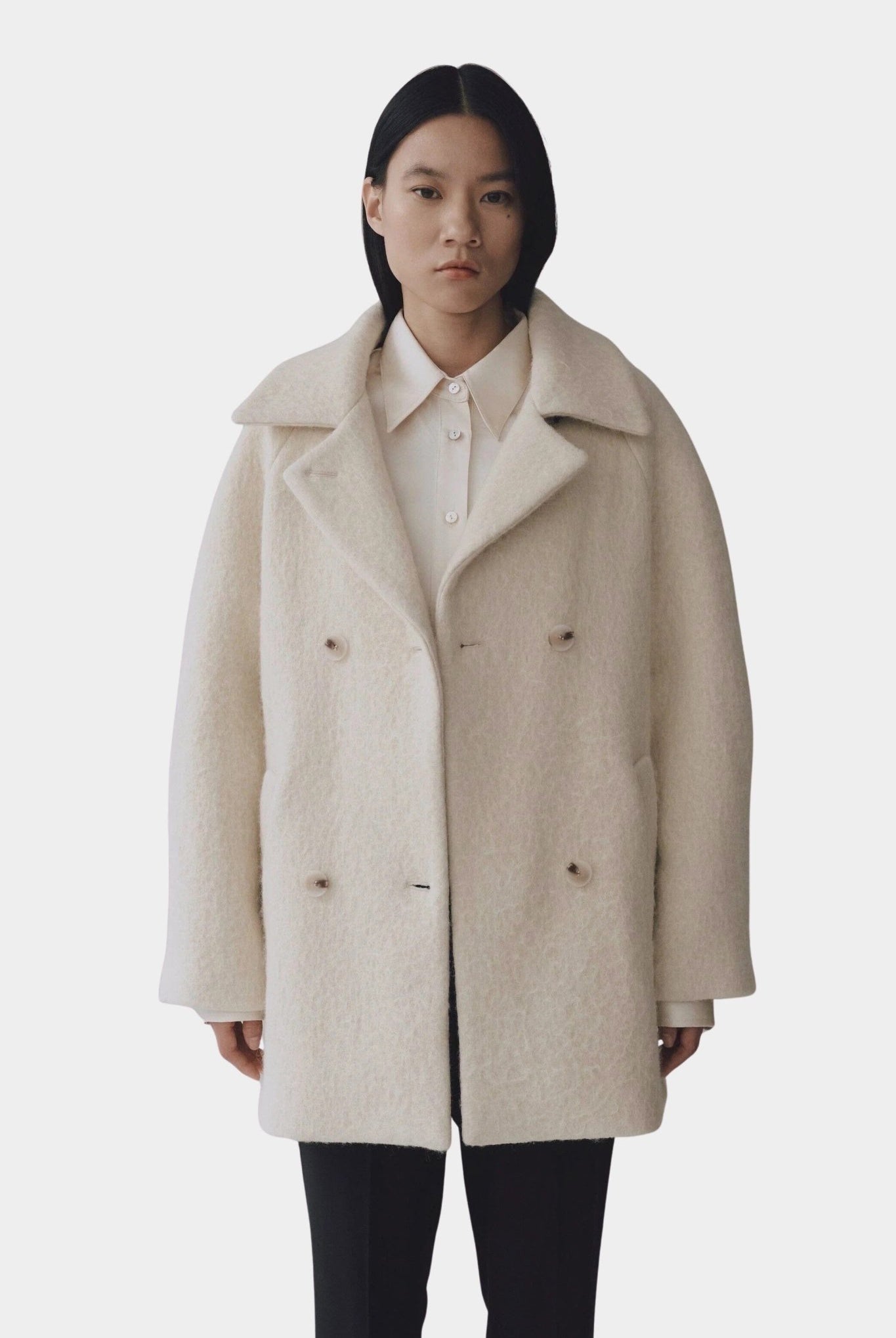MIJEONG PARK - Wool & Alpaca Blend Boucle Coat - Cream - SHOP YUCCA Jackets & Coats - MIJEONG PARK - YUCCA, Women’s clothing store Denver, women’s clothing website, women’s high quality jackets, women’s high quality coats, women’s high quality outerwear.