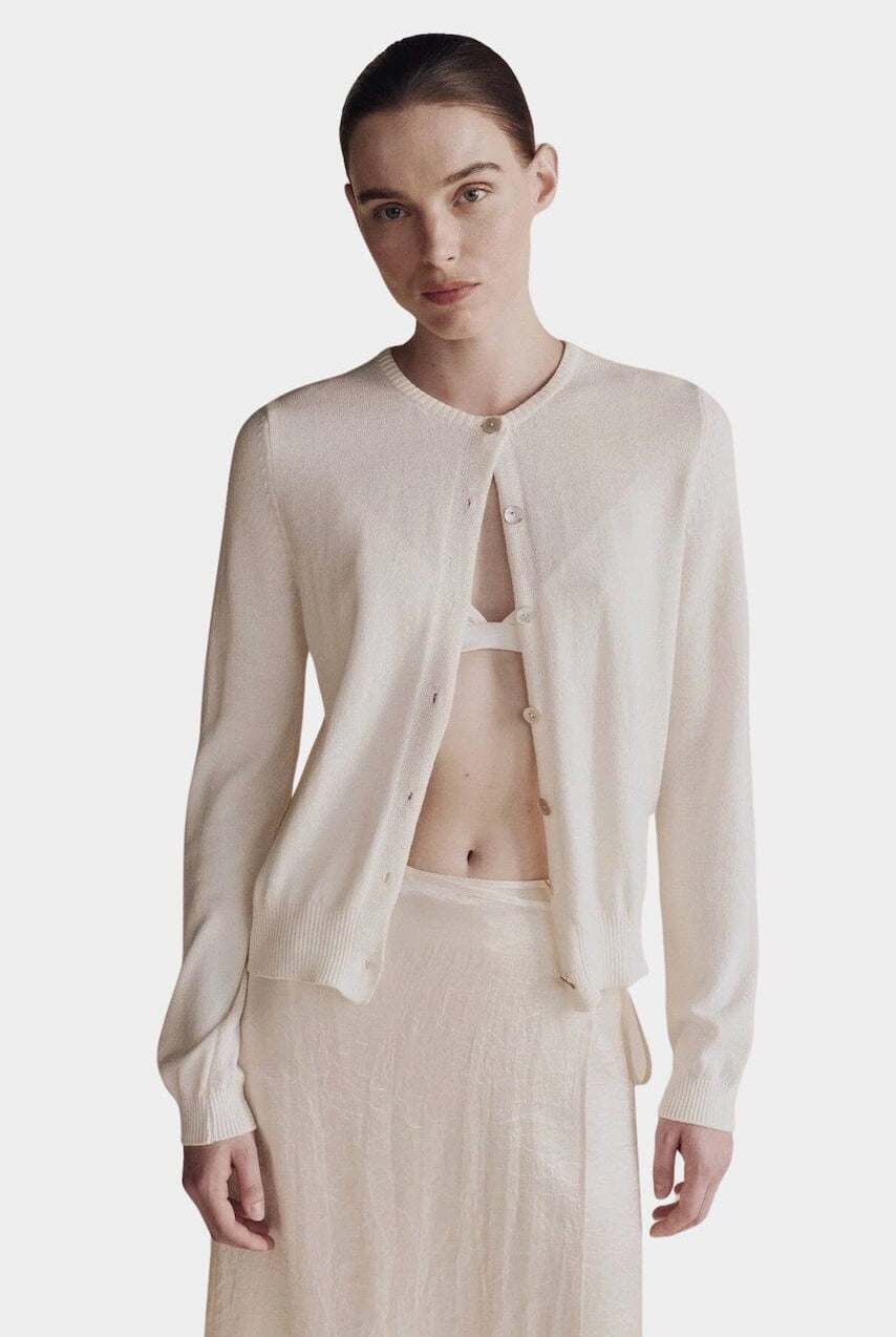Mijeong Park | Cotton Blend Cardigan In Ivory - SHOP YUCCA Shirts & Tops MIJEONG PARK - YUCCA, Yucca store Denver, women’s clothing boutique near me, high quality capsule wardrobe, boutiques near me, women’s high quality tops.
