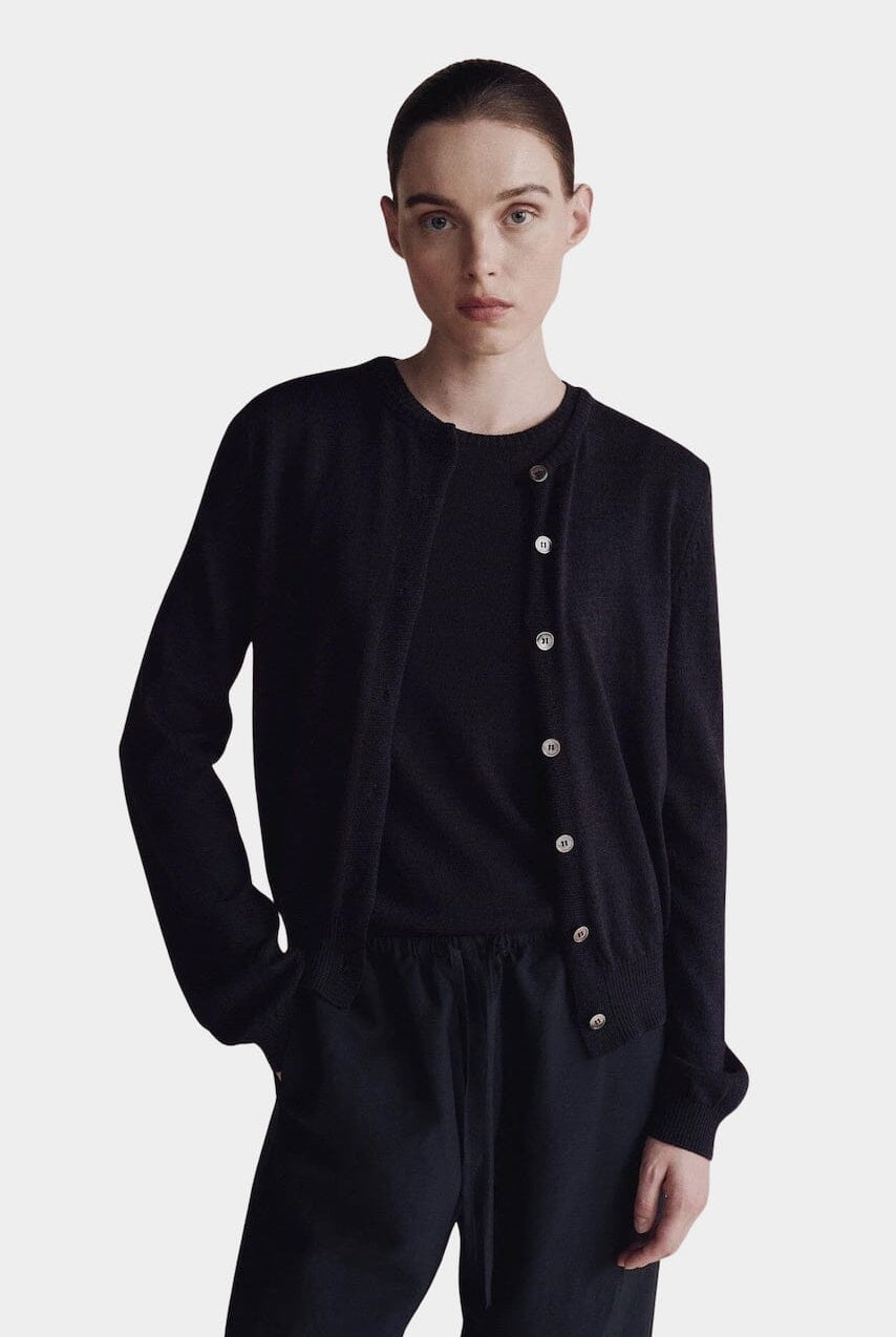 Mijeong Park | Cotton Blend Cardigan in Navy - SHOP YUCCA Cardigan MIJEONG PARK - YUCCA, Yucca store Denver, women’s clothing boutique near me, high quality capsule wardrobe, boutiques near me, women’s high quality tops.