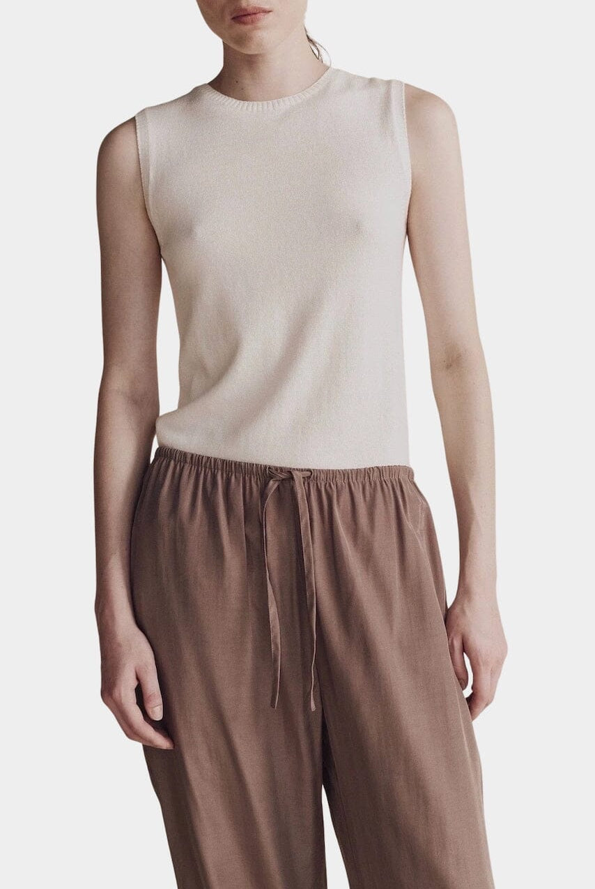 Mijeong Park - Cotton Blend Sleeveless Knit Top - Ivory - Shirts & Tops - YUCCA, boutiques near me, womens high quality tops.