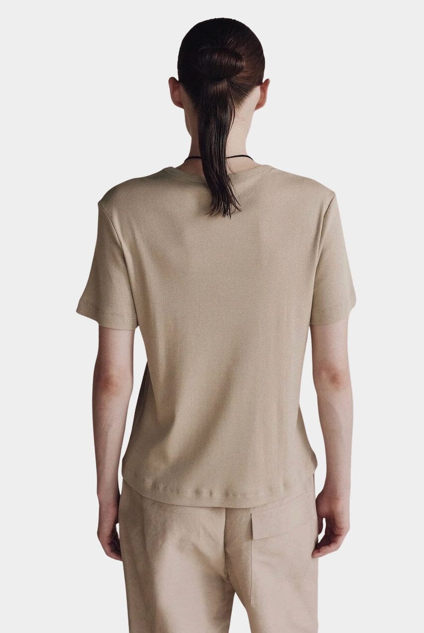 Mijeong Park | Cotton Tencel Ribbed Shirt In Light Khaki - SHOP YUCCA Shirts & Tops MIJEONG PARK - YUCCA, Yucca store Denver, women’s clothing boutique near me, high quality capsule wardrobe, boutiques near me, women’s high quality tops.