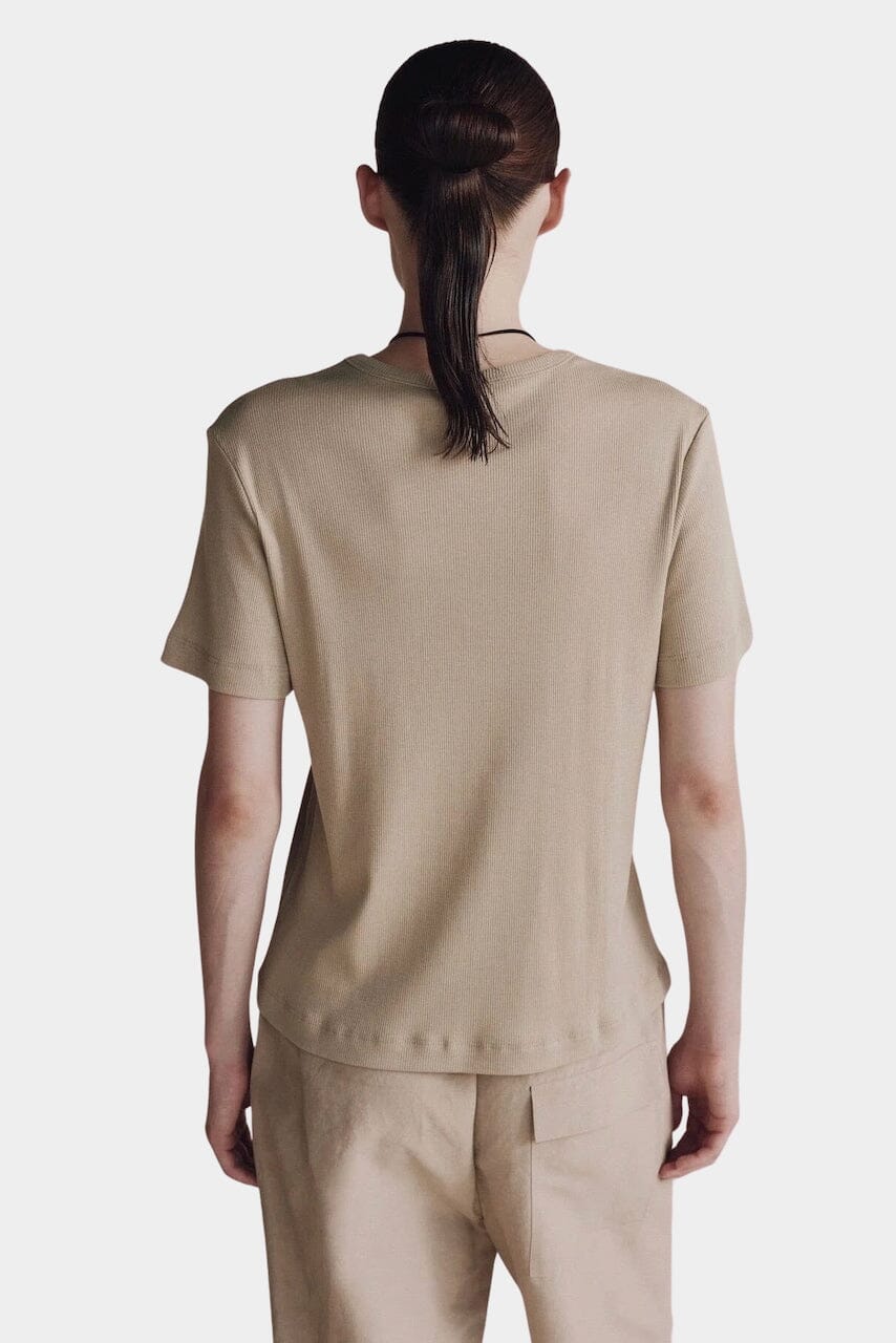 Mijeong Park | Cotton Tencel Ribbed Shirt In Light Khaki - SHOP YUCCA Shirts & Tops MIJEONG PARK - YUCCA, Yucca store Denver, women’s clothing boutique near me, high quality capsule wardrobe, boutiques near me, women’s high quality tops.