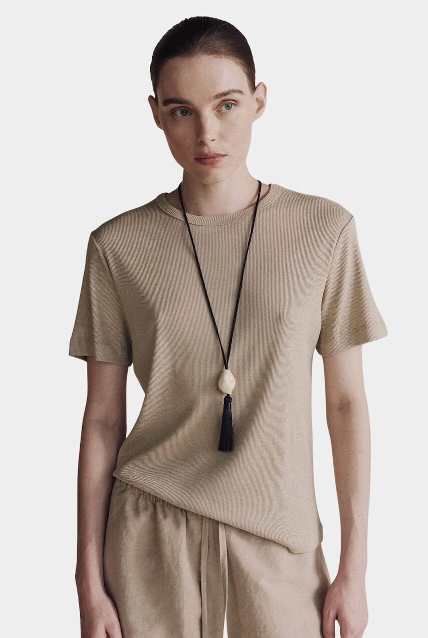 Mijeong Park | Cotton Tencel Ribbed Shirt In Light Khaki - SHOP YUCCA Shirts & Tops MIJEONG PARK - YUCCA, Yucca store Denver, women’s clothing boutique near me, high quality capsule wardrobe, boutiques near me, women’s high quality tops.