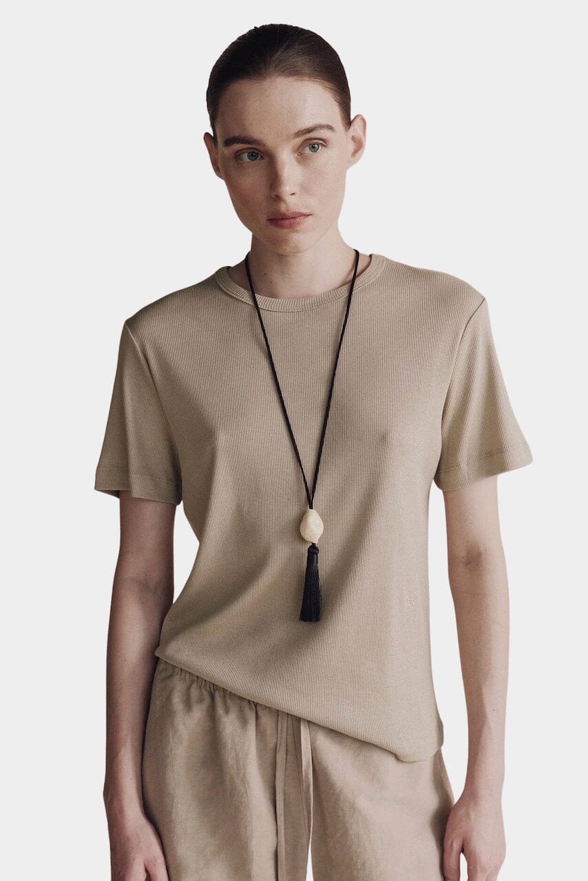 Mijeong Park | Cotton Tencel Ribbed Shirt In Light Khaki - SHOP YUCCA Shirts & Tops MIJEONG PARK - YUCCA, Yucca store Denver, women’s clothing boutique near me, high quality capsule wardrobe, boutiques near me, women’s high quality tops.