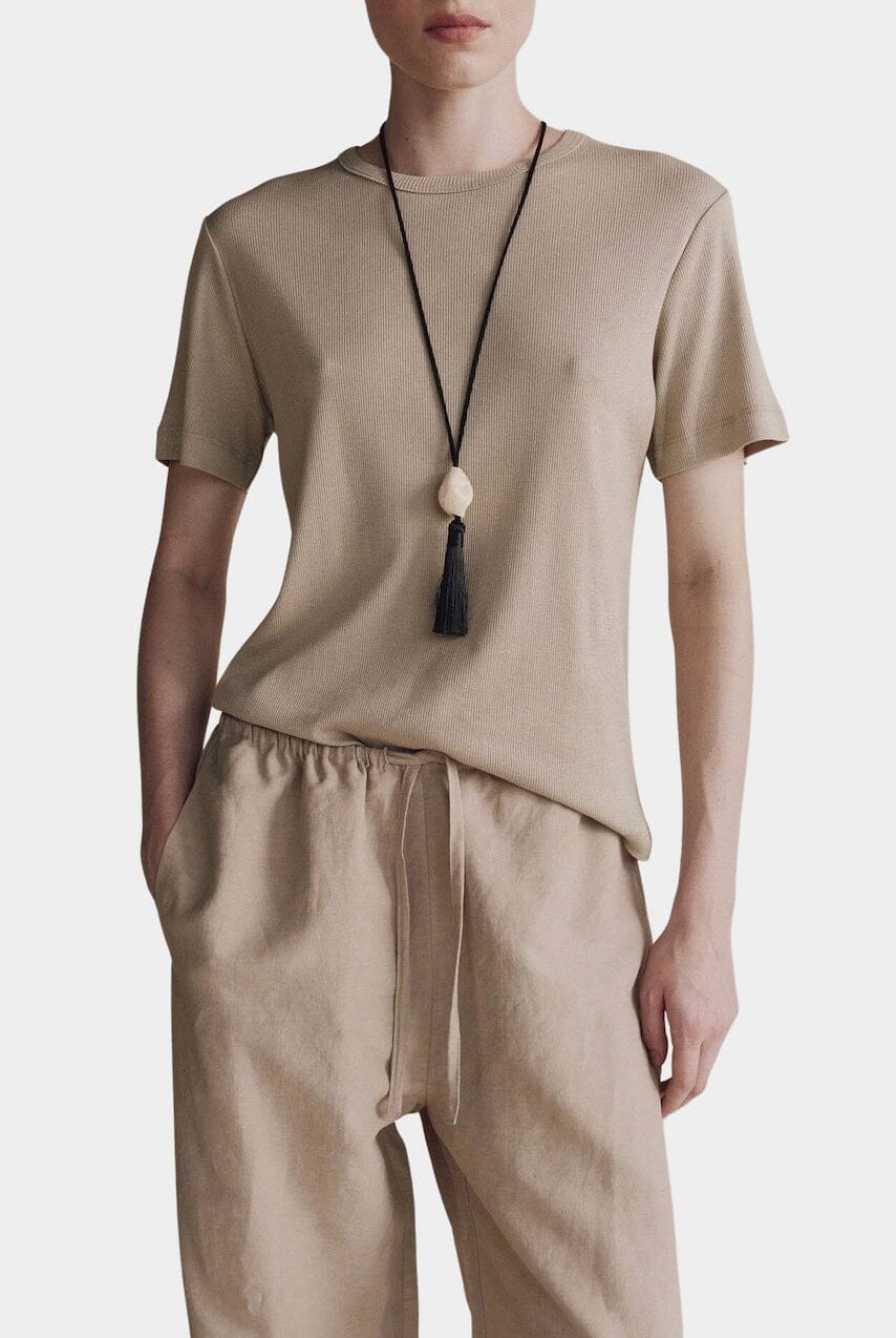 Mijeong Park | Cotton Tencel Ribbed Shirt In Light Khaki - SHOP YUCCA Shirts & Tops MIJEONG PARK - YUCCA, Yucca store Denver, women’s clothing boutique near me, high quality capsule wardrobe, boutiques near me, women’s high quality tops.