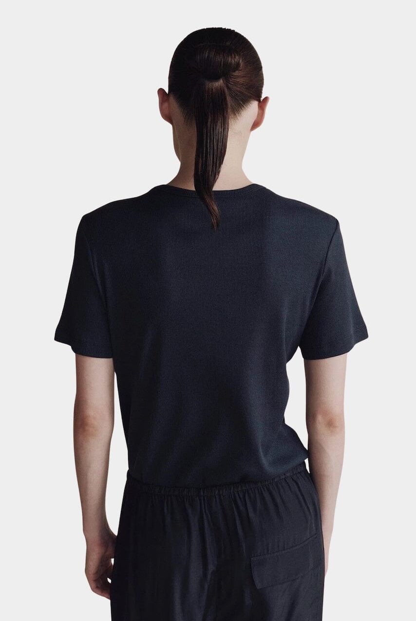 Mijeong Park | Cotton Tencel Ribbed T-Shirt in Navy - SHOP YUCCA Shirts & Tops MIJEONG PARK - YUCCA, Yucca store Denver, women’s clothing boutique near me, high quality capsule wardrobe, boutiques near me, women’s high quality tops.