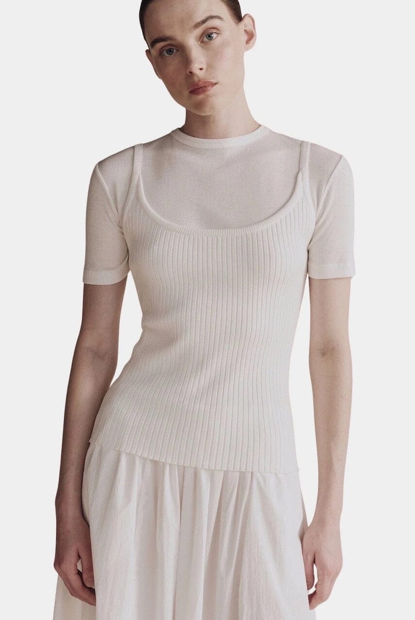 Mijeong Park | Cotton Tencel Ribbed T-Shirt in White - SHOP YUCCA Shirts & Tops MIJEONG PARK - YUCCA, Yucca store Denver, women’s clothing boutique near me, high quality capsule wardrobe, boutiques near me, women’s high quality tops.