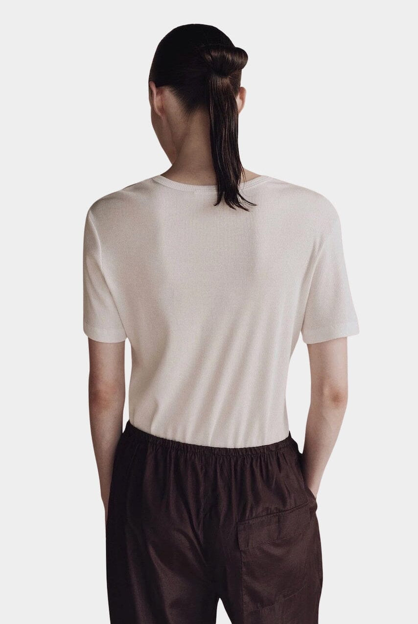 Mijeong Park | Cotton Tencel Ribbed T-Shirt in White - SHOP YUCCA Shirts & Tops MIJEONG PARK - YUCCA, Yucca store Denver, women’s clothing boutique near me, high quality capsule wardrobe, boutiques near me, women’s high quality tops.