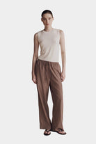 Mijeong Park | Drawstring Wide Leg Pants in Mocha - SHOP YUCCA Pants MIJEONG PARK - YUCCA, Women’s clothing store Denver, women’s clothing website, women’s elevated pants, clothing boutiques near me, women’s elevated trousers