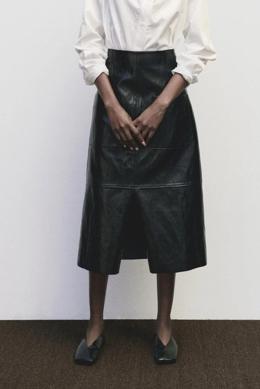 Mijeong Park - Faux Leather Skirt - Black - Skirts - YUCCA, women’s elevated skirts, clothing boutiques near me.