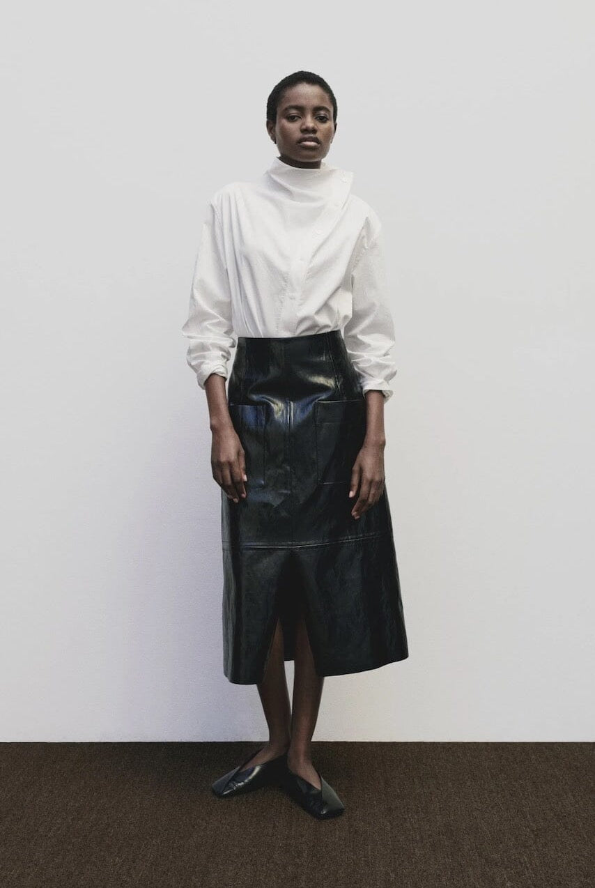 Mijeong Park - Faux Leather Skirt - Black - Skirts - YUCCA, women’s elevated skirts, clothing boutiques near me.