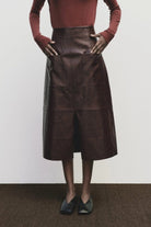 Mijeong Park - Faux Leather Skirt - Burgundy - Skirts - YUCCA, women’s elevated skirts, clothing boutiques near me.