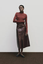 Mijeong Park - Faux Leather Skirt - Burgundy - Skirts - YUCCA, women’s elevated skirts, clothing boutiques near me.