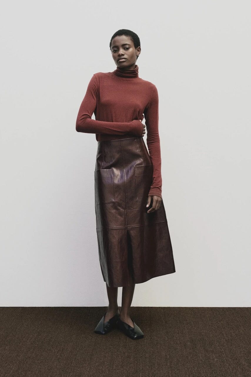 Mijeong Park - Faux Leather Skirt - Burgundy - Skirts - YUCCA, women’s elevated skirts, clothing boutiques near me.