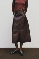 Mijeong Park - Faux Leather Skirt - Burgundy - Skirts - YUCCA, women’s elevated skirts, clothing boutiques near me.