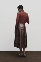 Mijeong Park - Faux Leather Skirt - Burgundy - Skirts - YUCCA, women’s elevated skirts, clothing boutiques near me.