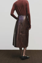 Mijeong Park - Faux Leather Skirt - Burgundy - Skirts - YUCCA, women’s elevated skirts, clothing boutiques near me.