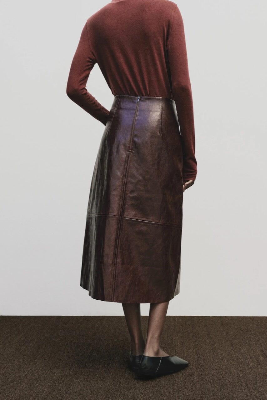 Mijeong Park - Faux Leather Skirt - Burgundy - Skirts - YUCCA, women’s elevated skirts, clothing boutiques near me.