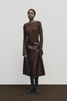 Mijeong Park - Faux Leather Skirt - Burgundy - Skirts - YUCCA, women’s elevated skirts, clothing boutiques near me.